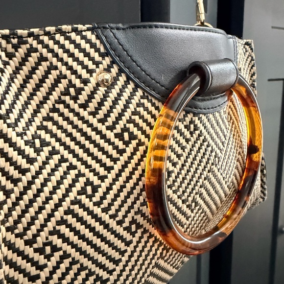 Ann Taylor Handbags - Ann Taylor Straw & Vinyl Shoulder and Hand Bag with Tortoise Round Handle